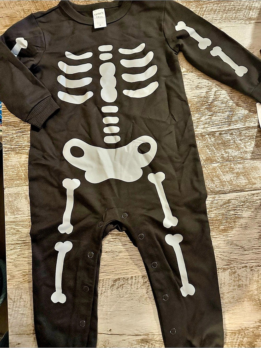 Carter's Baby Halloween Skeleton French Terry Long-Sleeve Jumpsuit Footie, Black